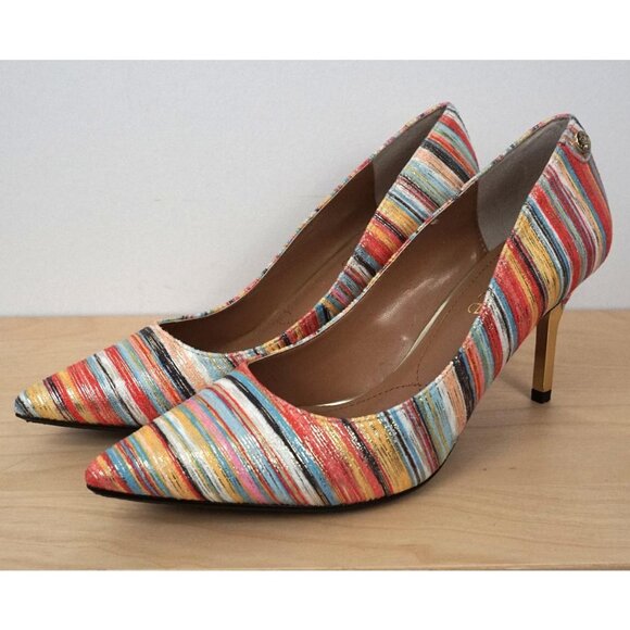 J. Renee Bryanne Multicolor Metallic Striped Fabric Uper High Heels Size 7.5M - Picture 4 of 9